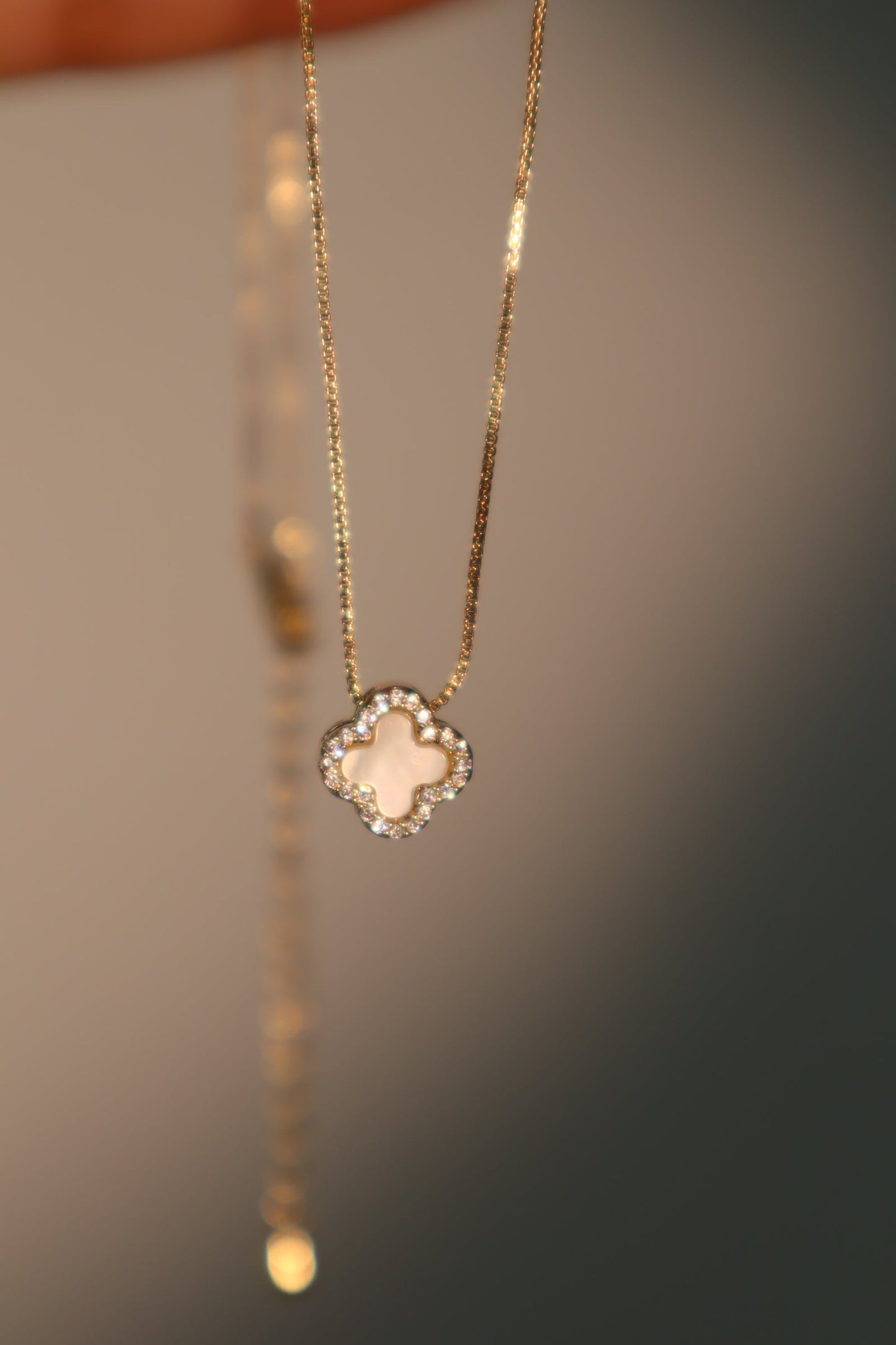 14K Real Gold Plated Diamond Shell Lucky Leaf Necklace