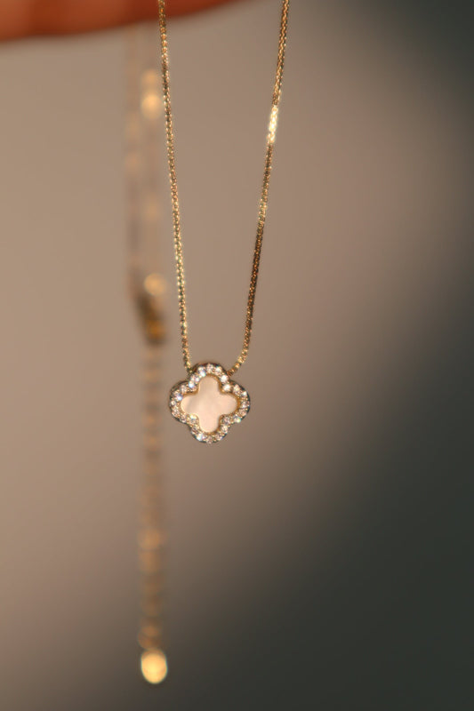 14K Real Gold Plated Diamond Shell Lucky Leaf Necklace