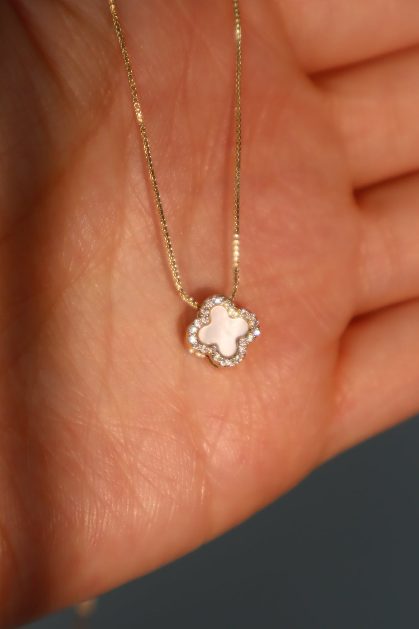 14K Real Gold Plated Diamond Shell Lucky Leaf Necklace