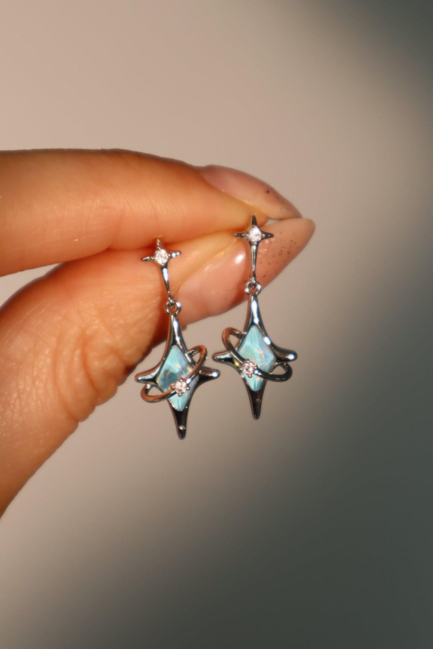 Blue Saturn Star Earrings