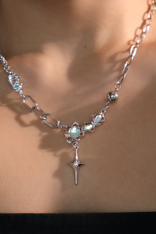 Platinum Plated Opal Star Necklace