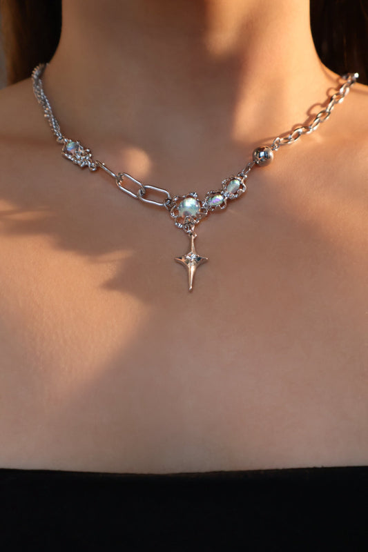 Platinum Plated Opal Star Necklace
