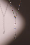 Platinum Plated Color Gem Rose Lariat Long Necklace