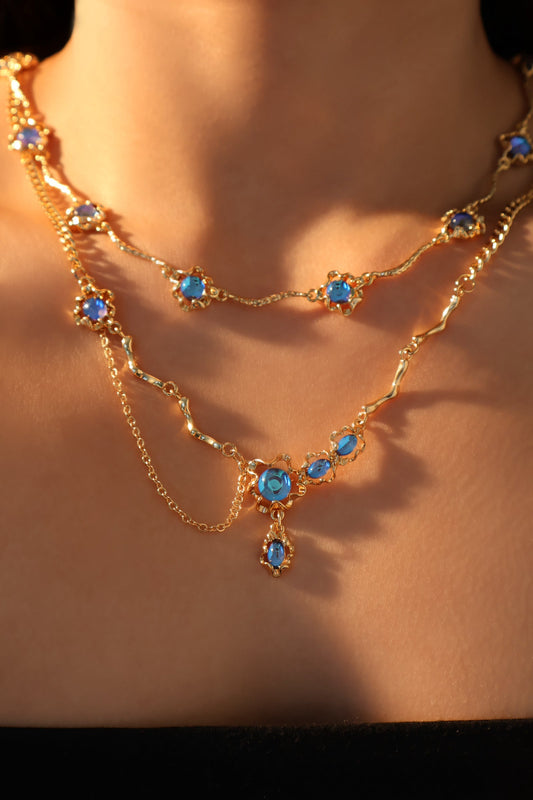 Deep Blue Moonstone Necklace Duo Pack