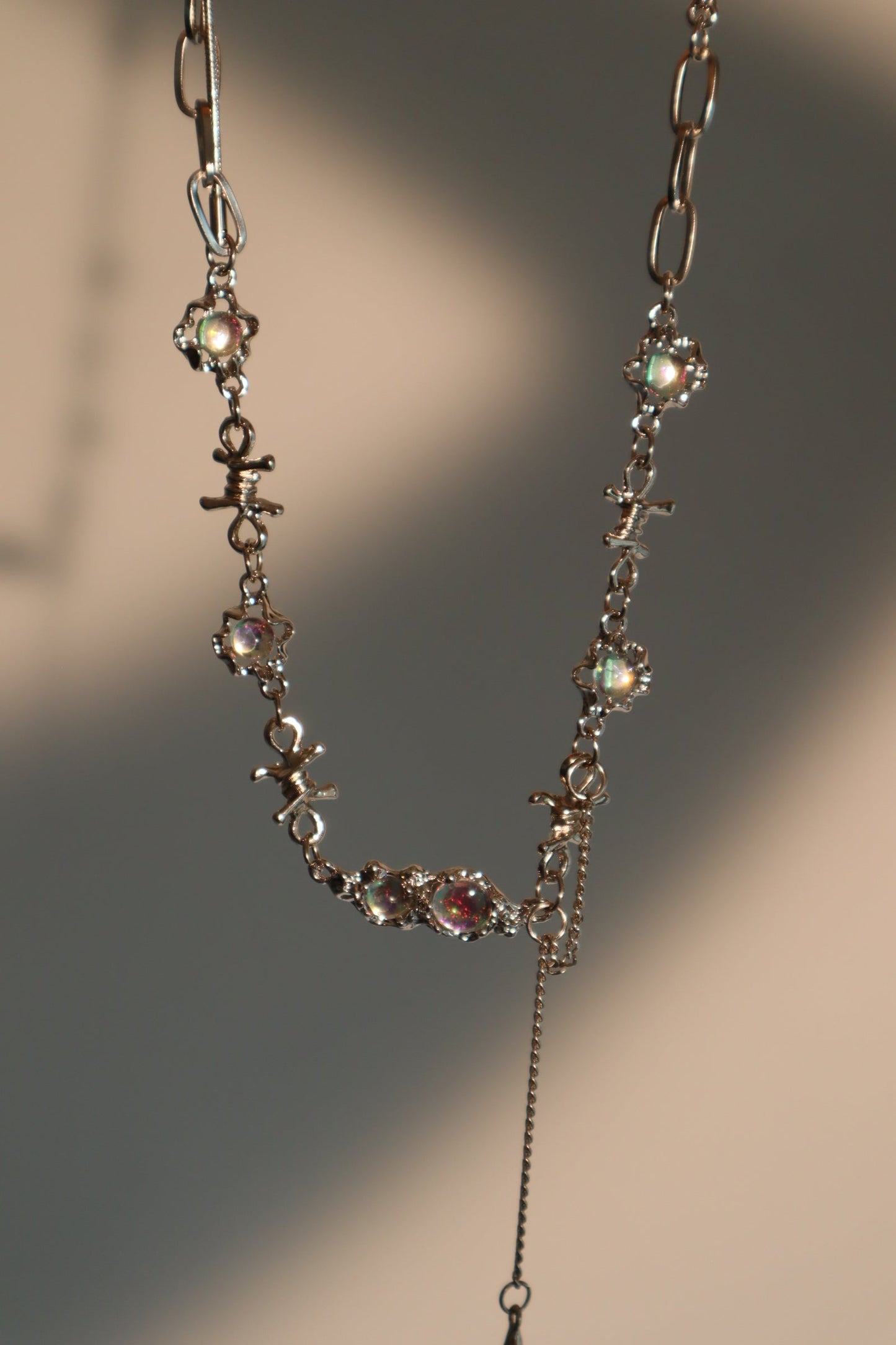 Platinum Plated Opal Twist Necklace