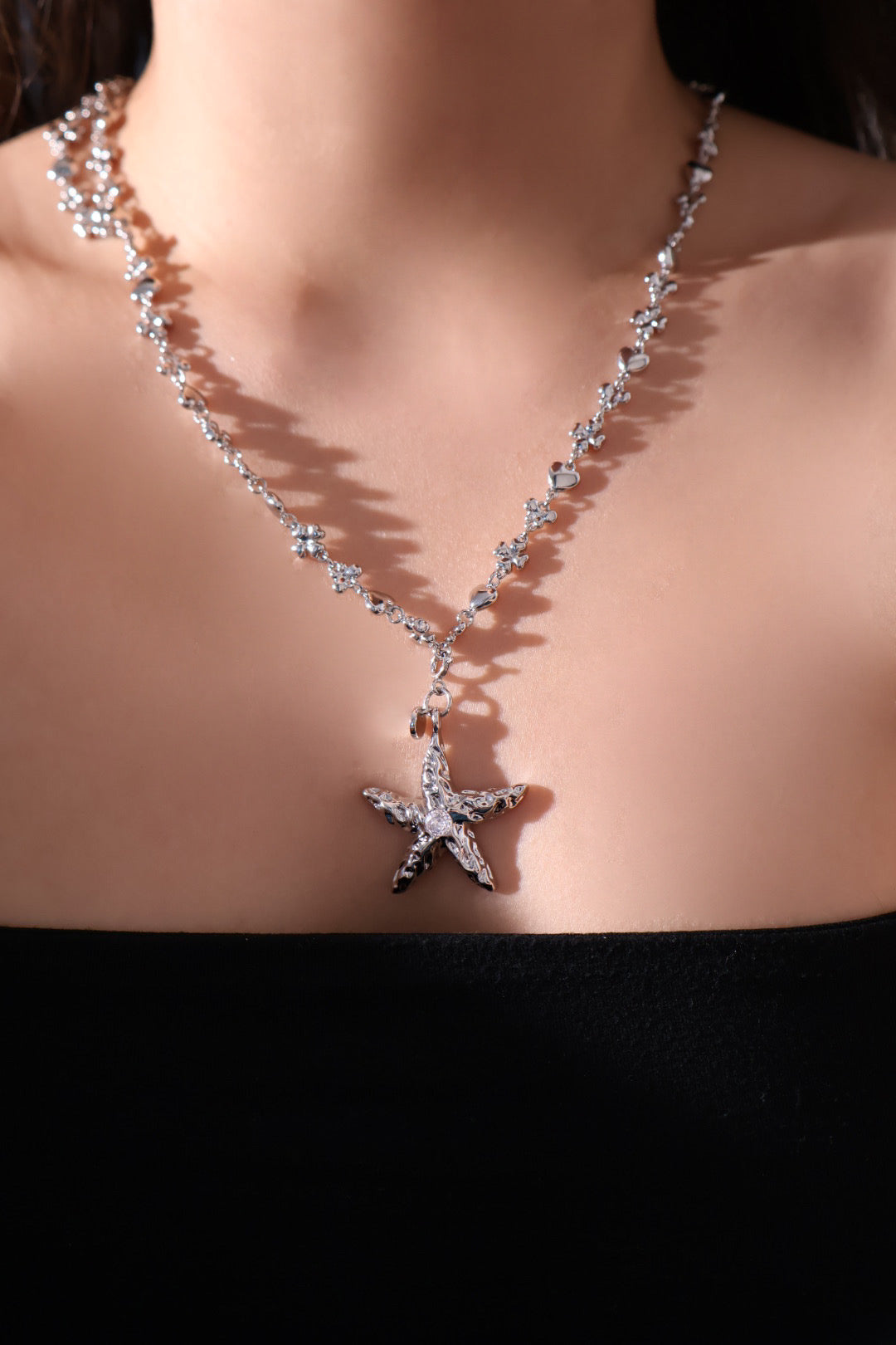 Platinum Plated Diamond Starfish Necklace