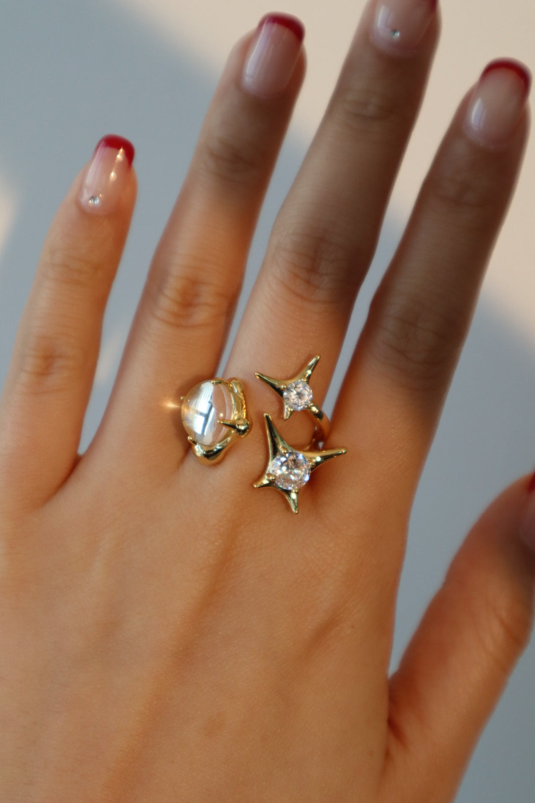 18K Real Gold Plated 3 in 1 Gemstones Ring