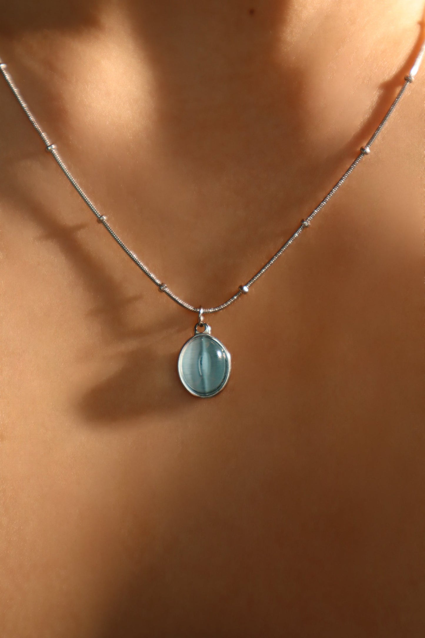 Stainless Steel Blue Opal Pendant Necklace