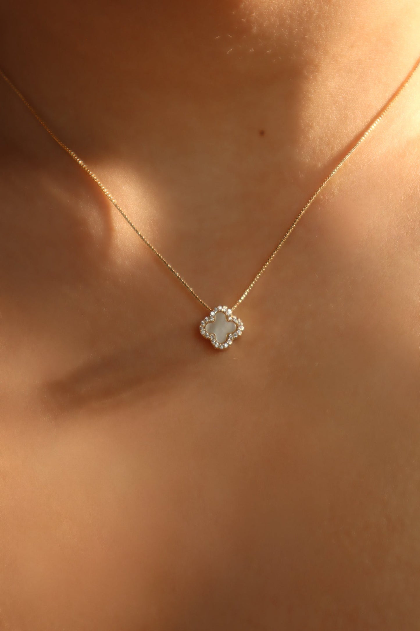 14K Real Gold Plated Diamond Shell Lucky Leaf Necklace