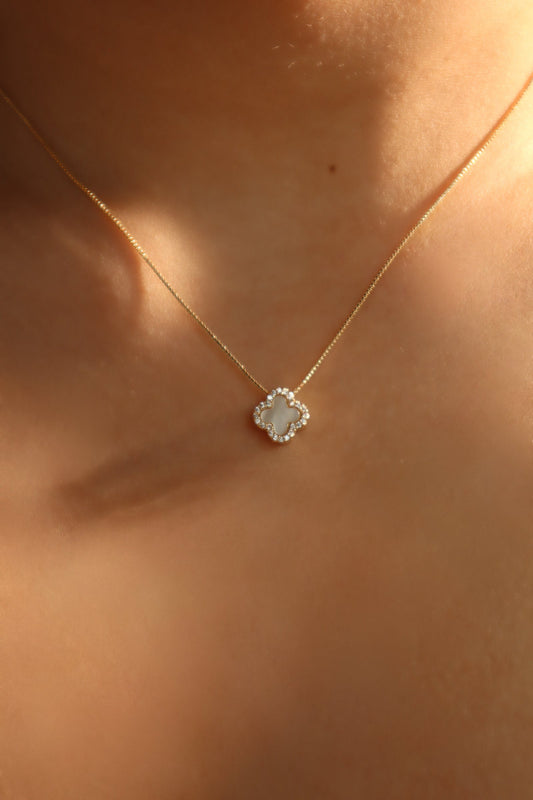 14K Real Gold Plated Diamond Shell Lucky Leaf Necklace