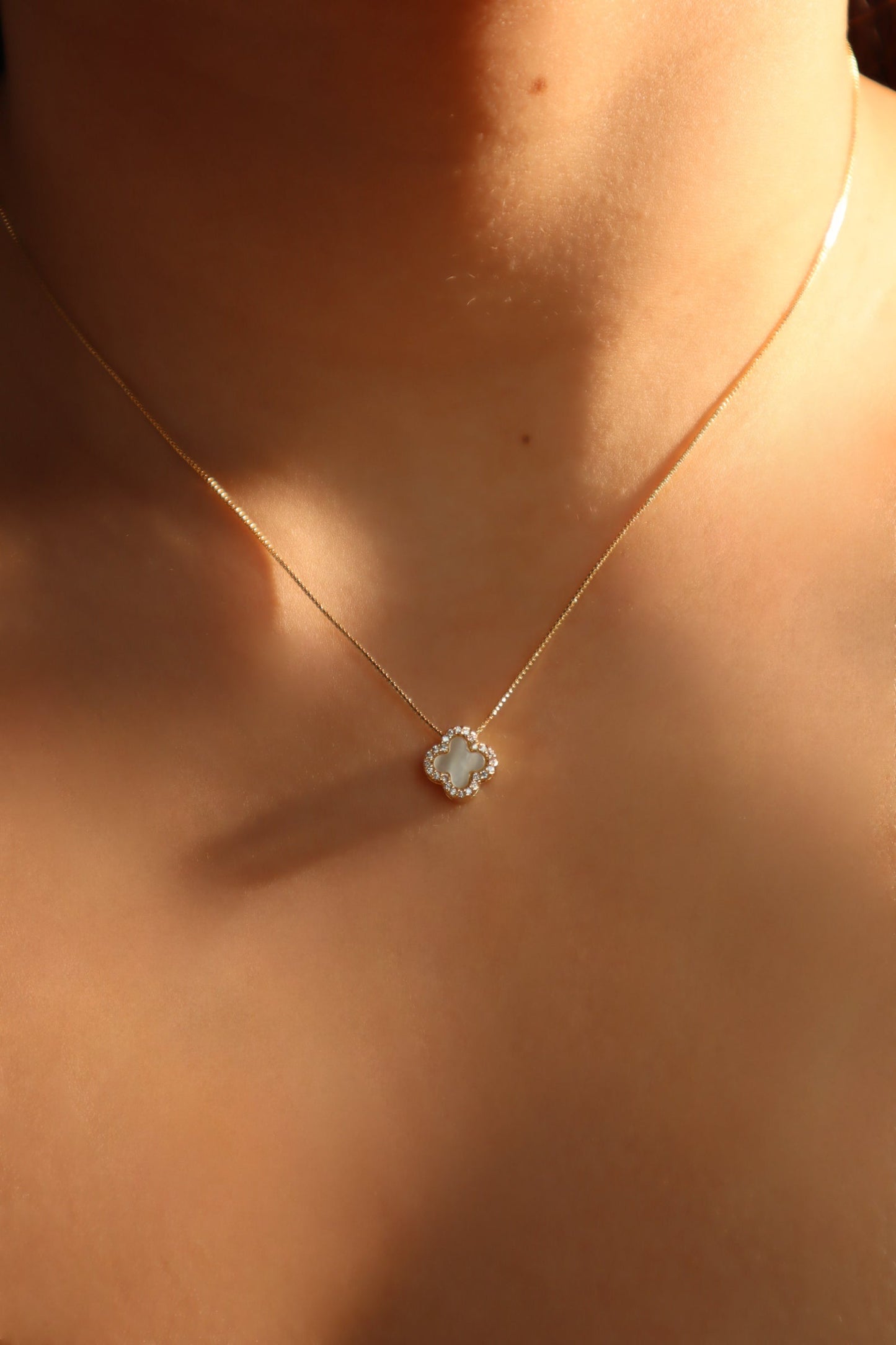14K Real Gold Plated Diamond Shell Lucky Leaf Necklace