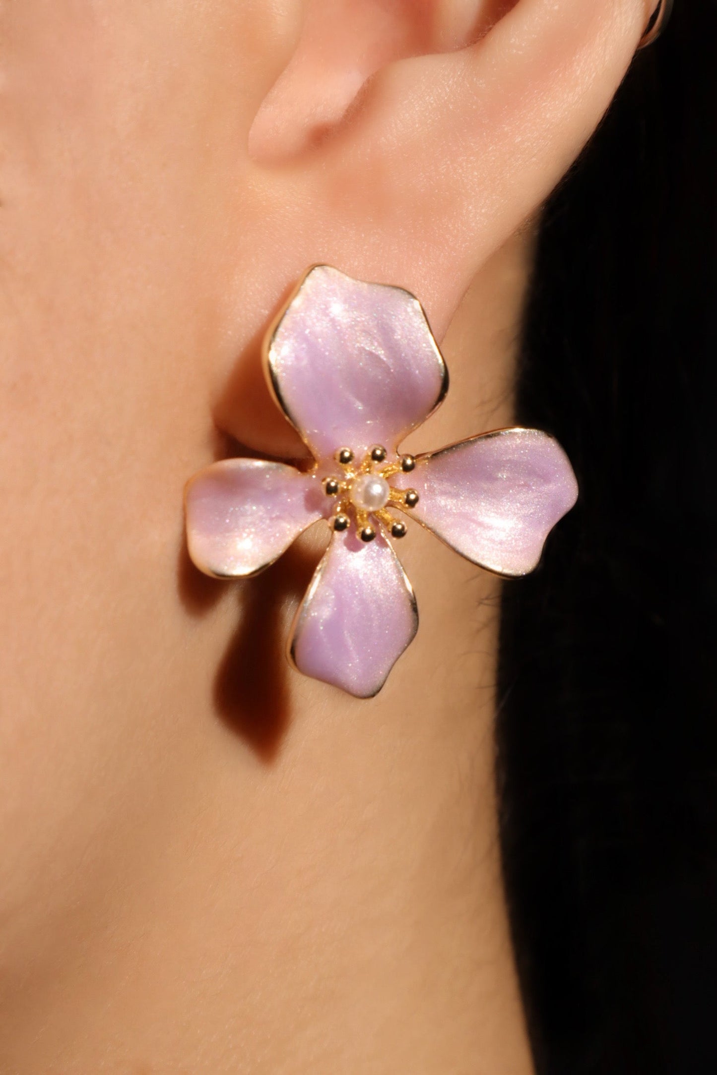 14K Real Gold Plated Enamel Flower Earrings