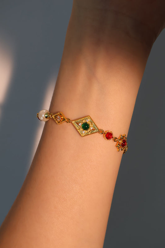 18K Real Gold Plated Natural Agate Pearl Star Bracelet