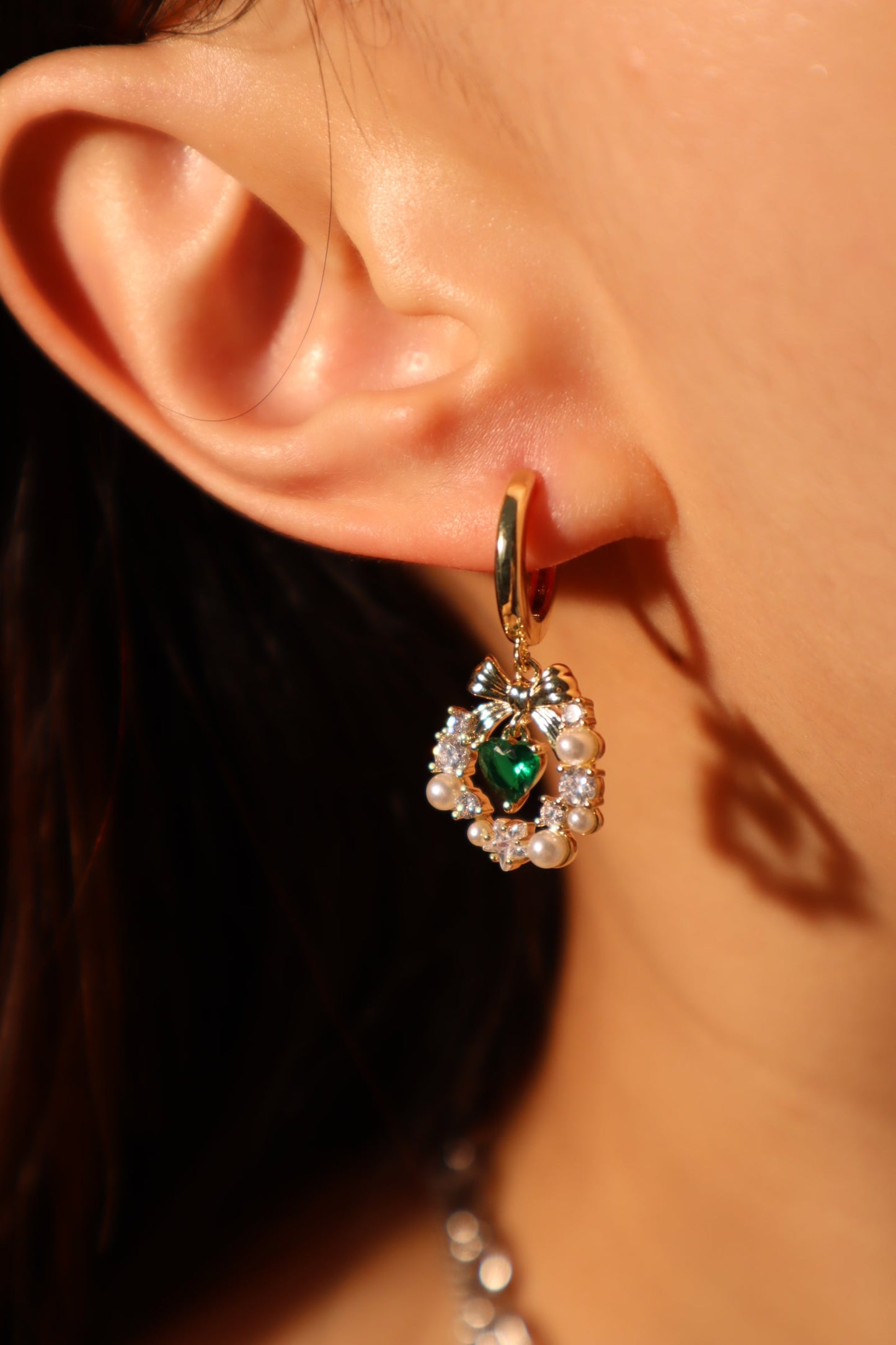 14K Real Gold Plated Green Gem Wreath Earrings