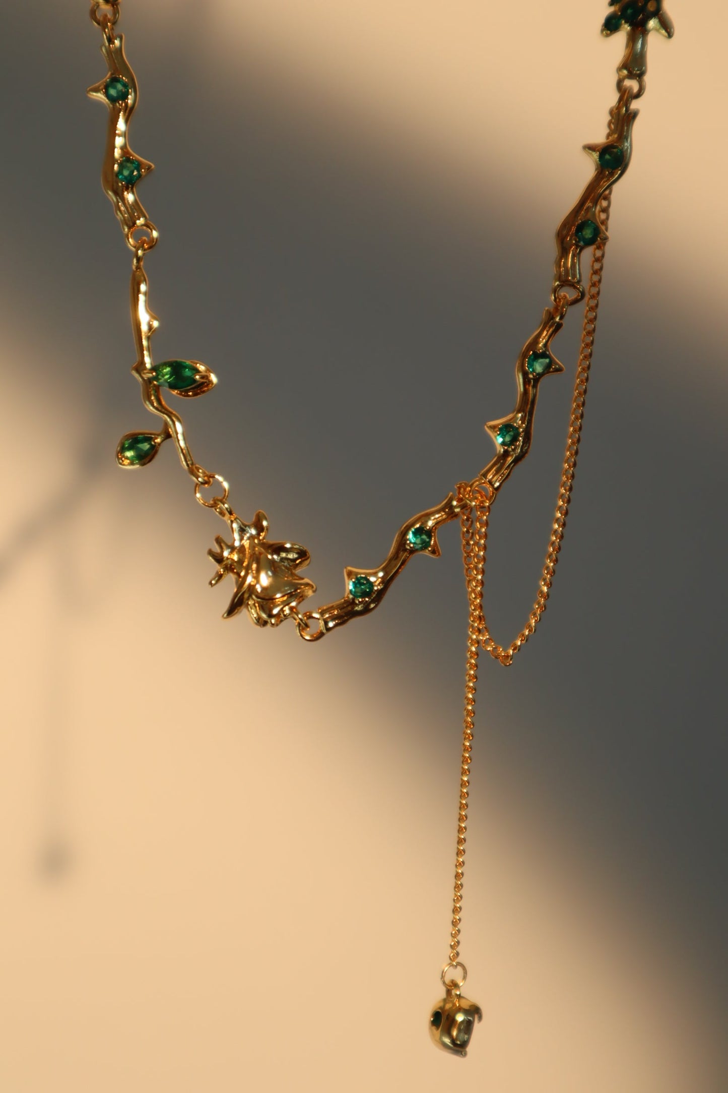 18K Real Gold Plated Green Gem Rose Necklace
