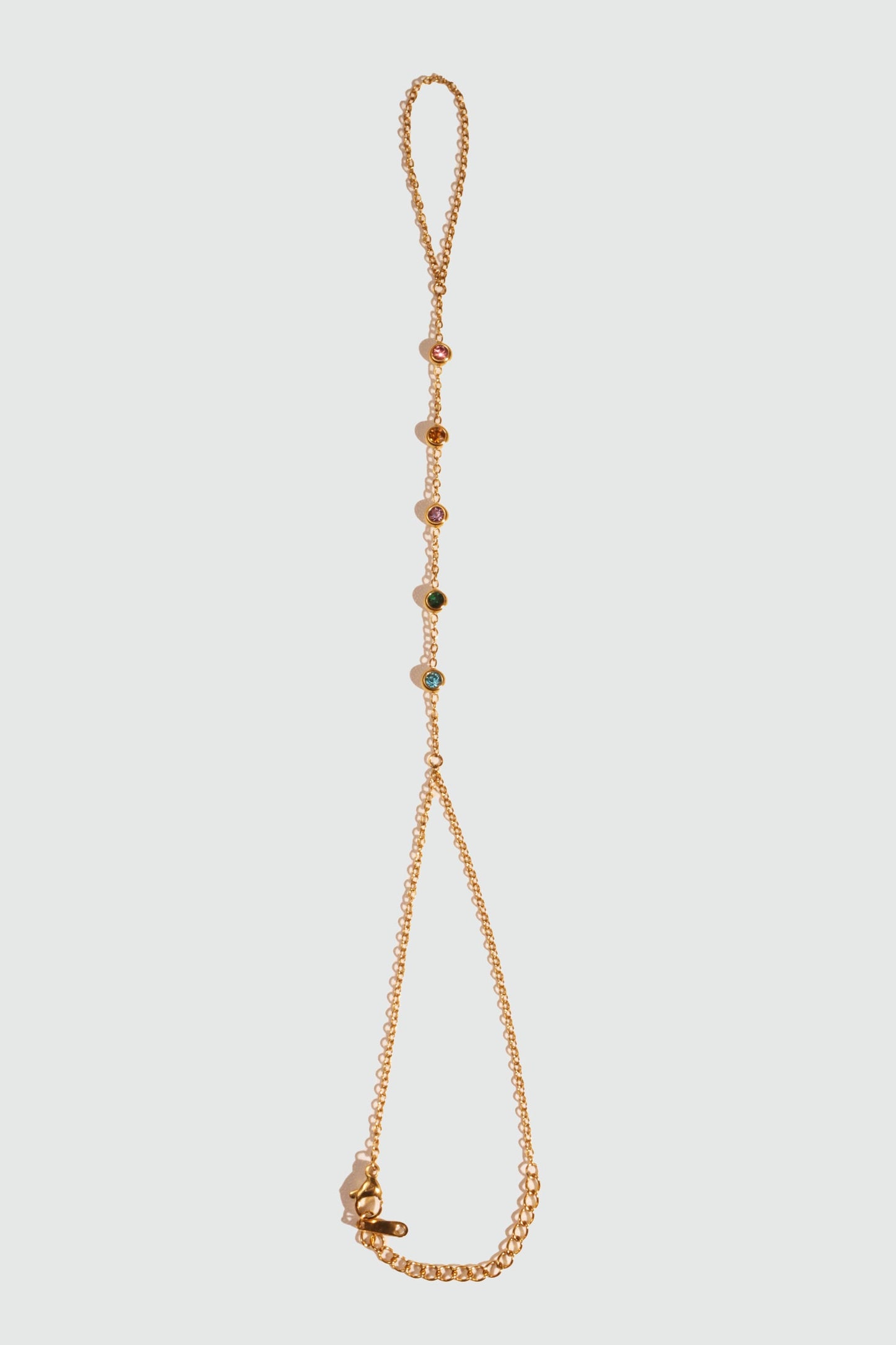 18K Gold Stainless Steel Color Gem Hand Chain Bracelet