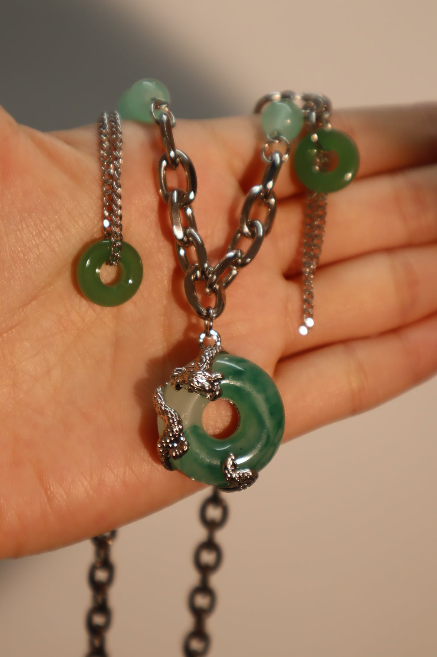 Platinum Plated Jade Dragon Necklace (EARRINGS INCLUDED)