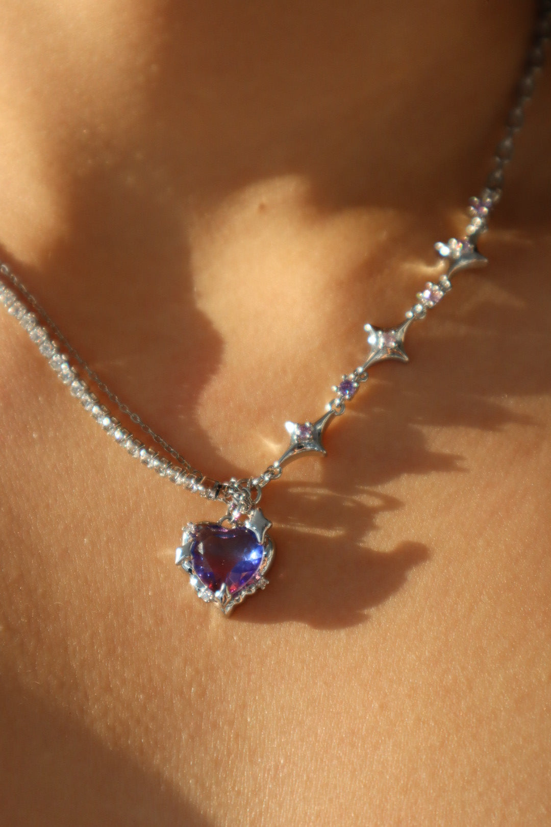 Platinum Plated Gradient Heart Necklace