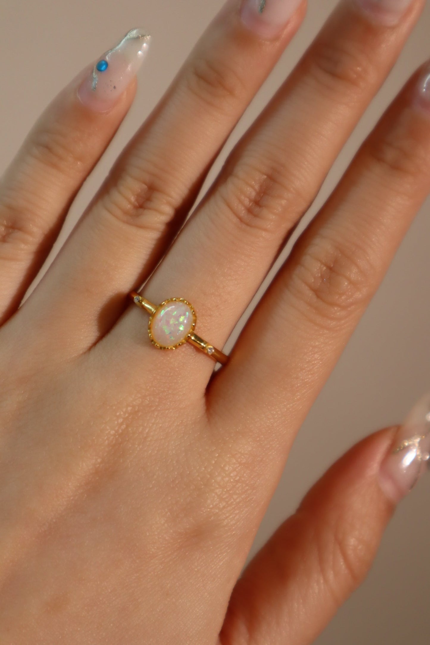 24K Gold Vermeil White Opal Ring