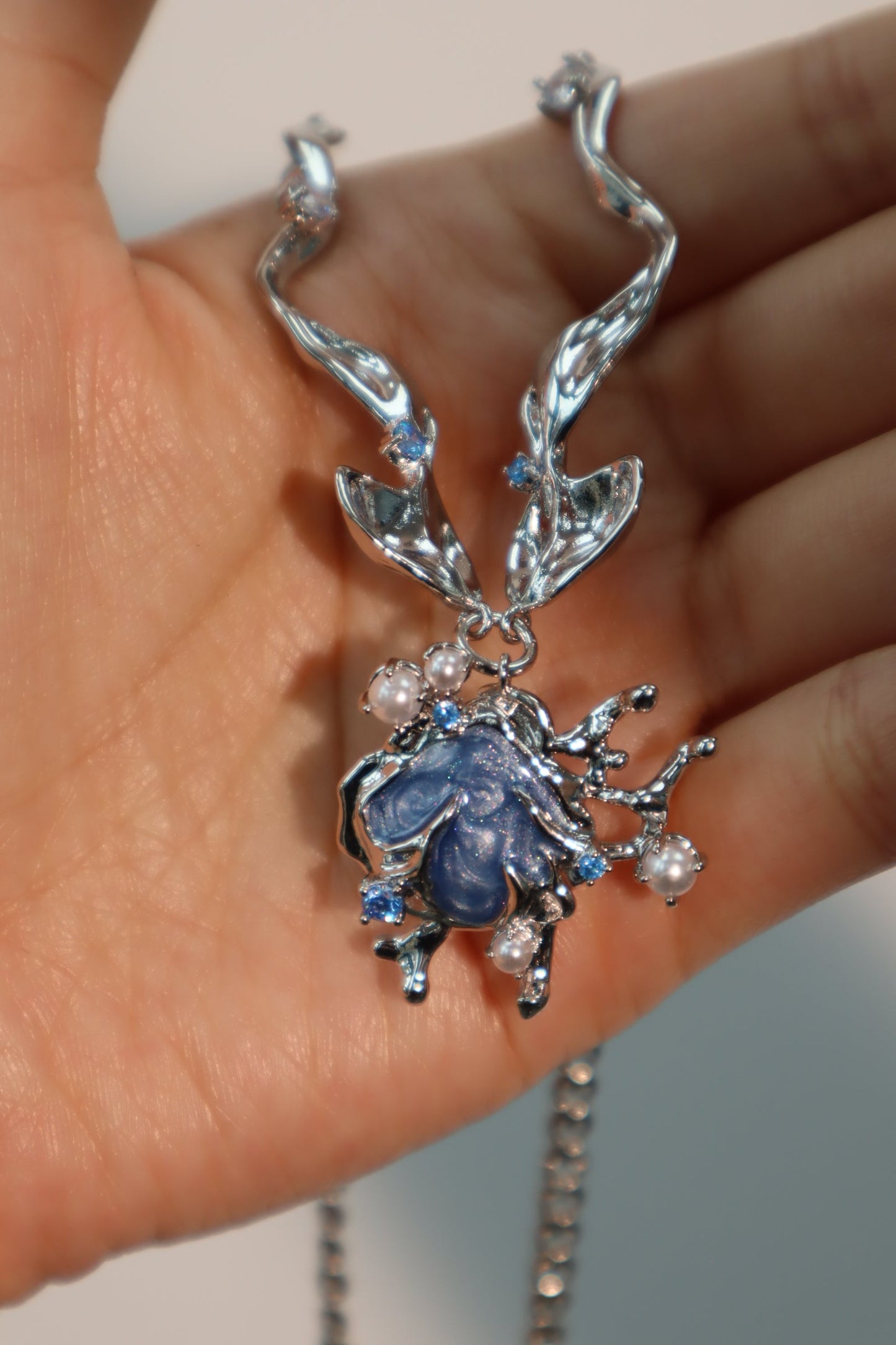 Platinum Plated Blue Shell Necklace