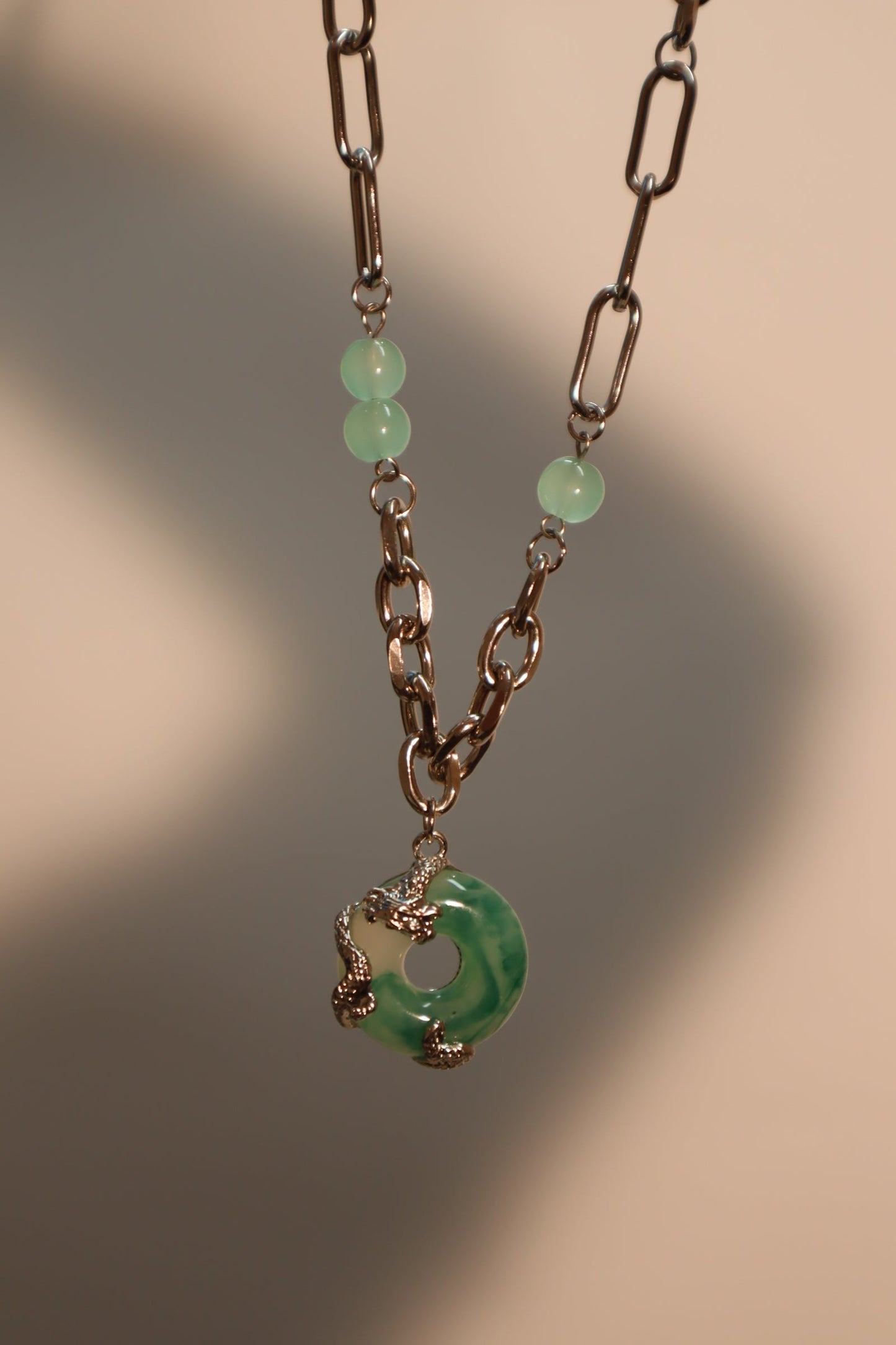Platinum Plated Jade Dragon Necklace (EARRINGS INCLUDED)