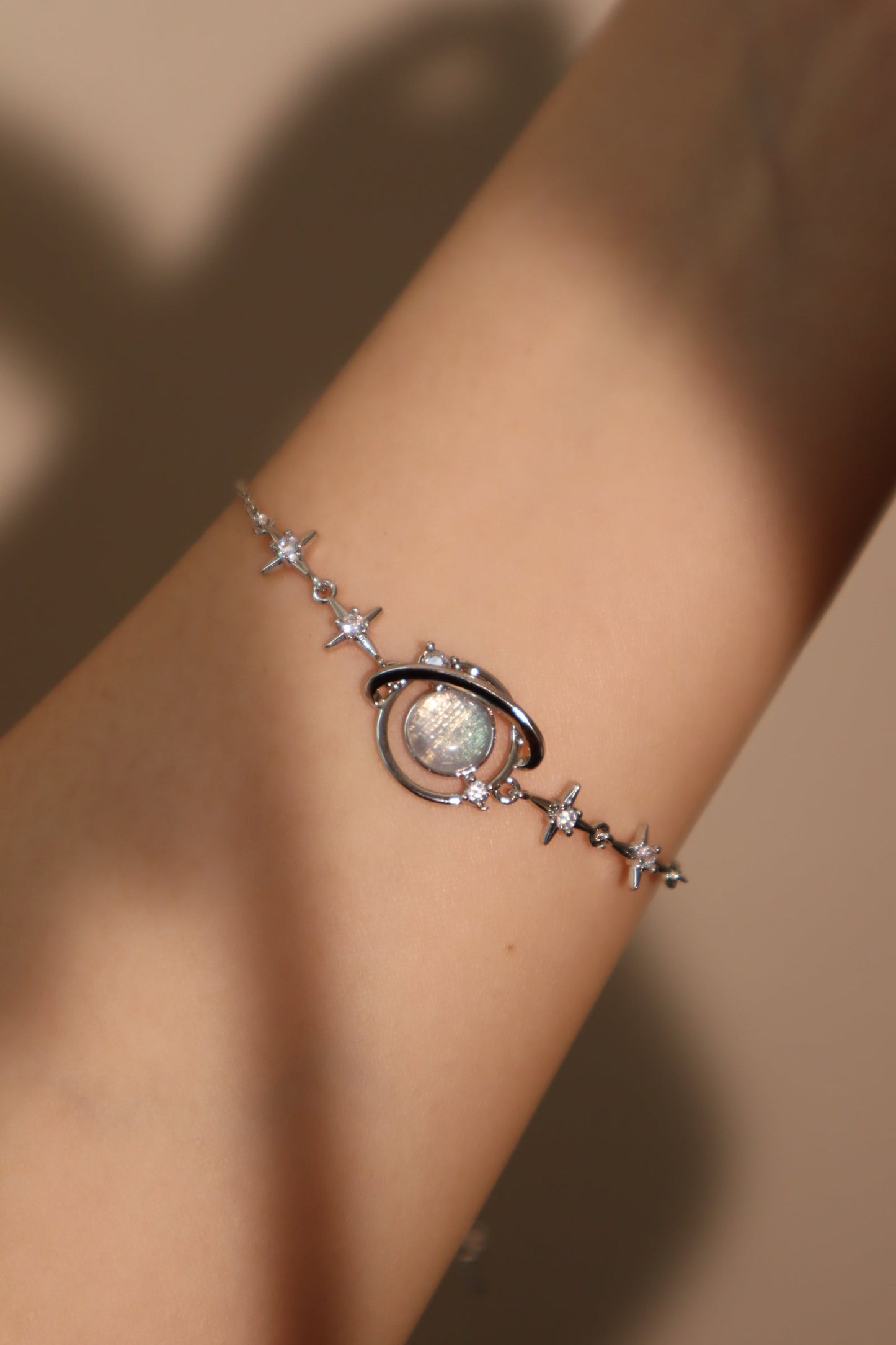 925 Sterling Silver Moonstone Saturn Star Bracelet