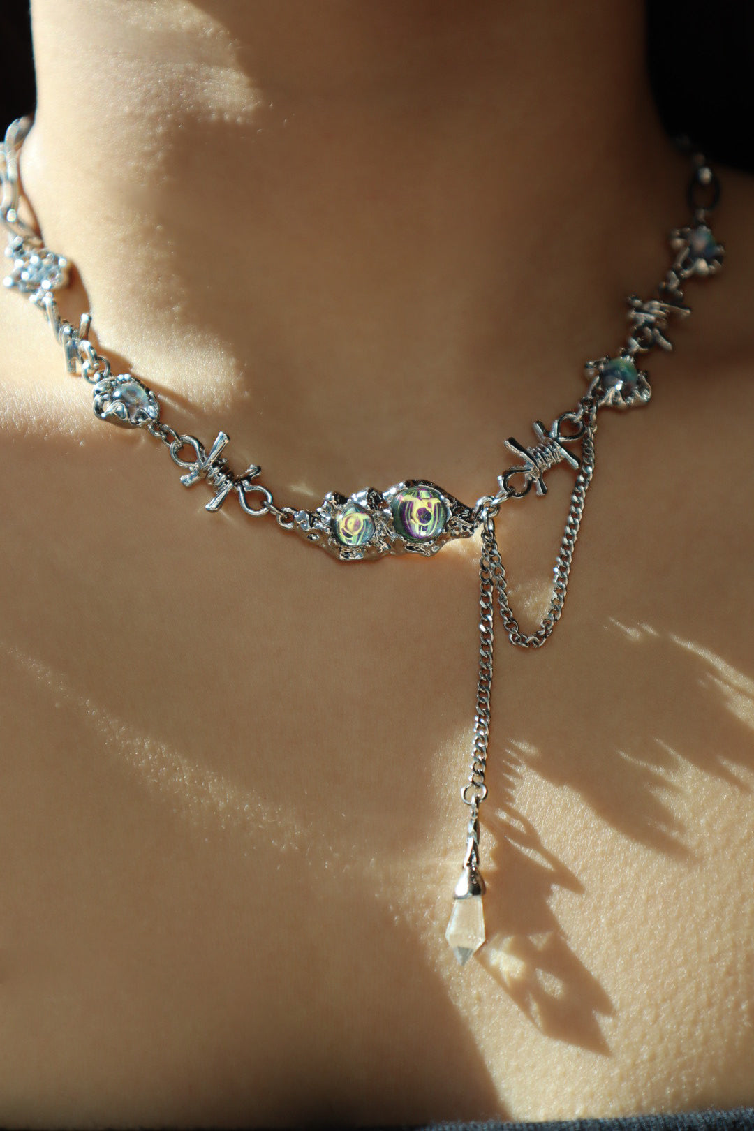 Platinum Plated Opal Twist Necklace