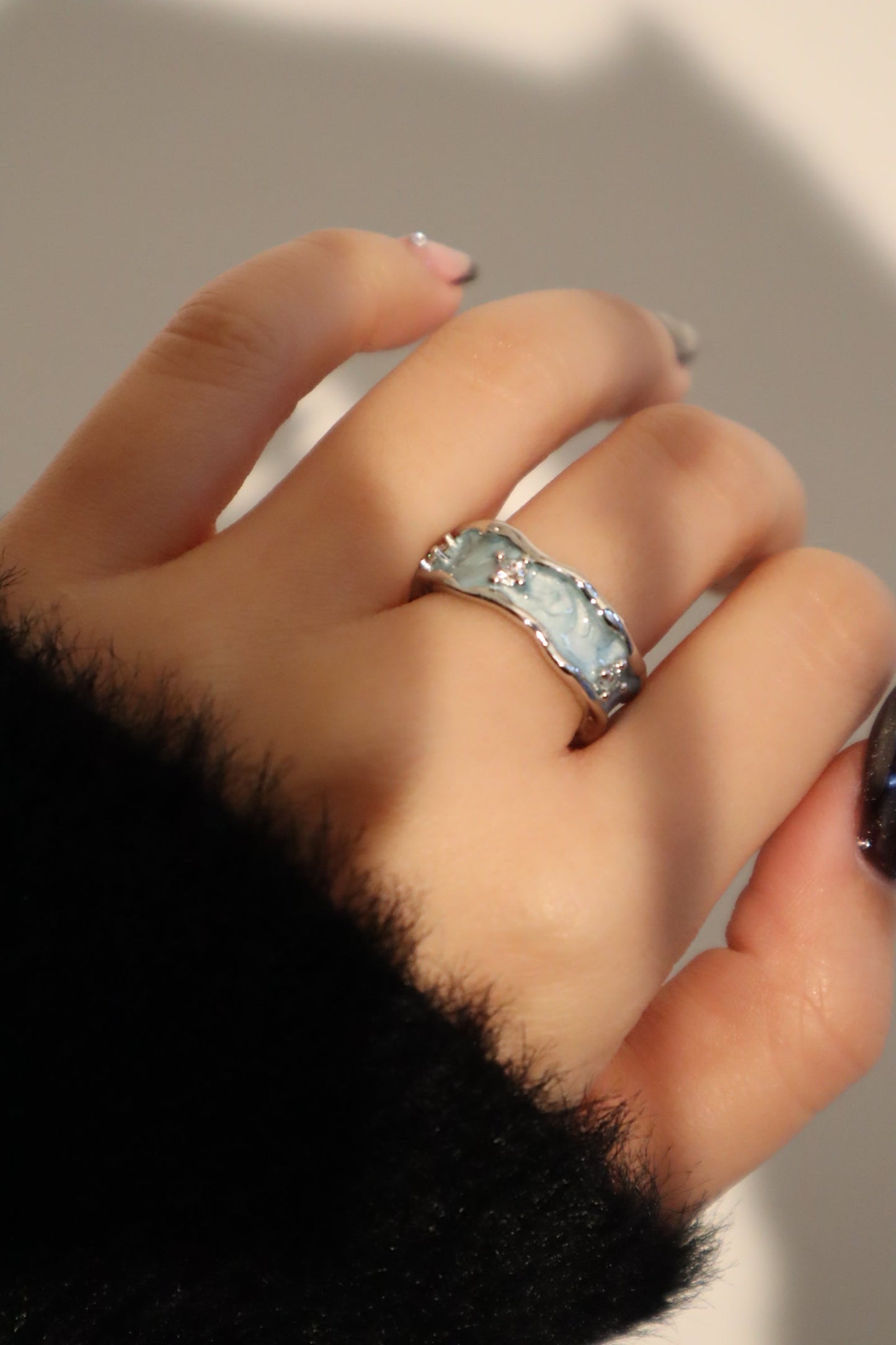 Platinum Plated Blue Tide Ring