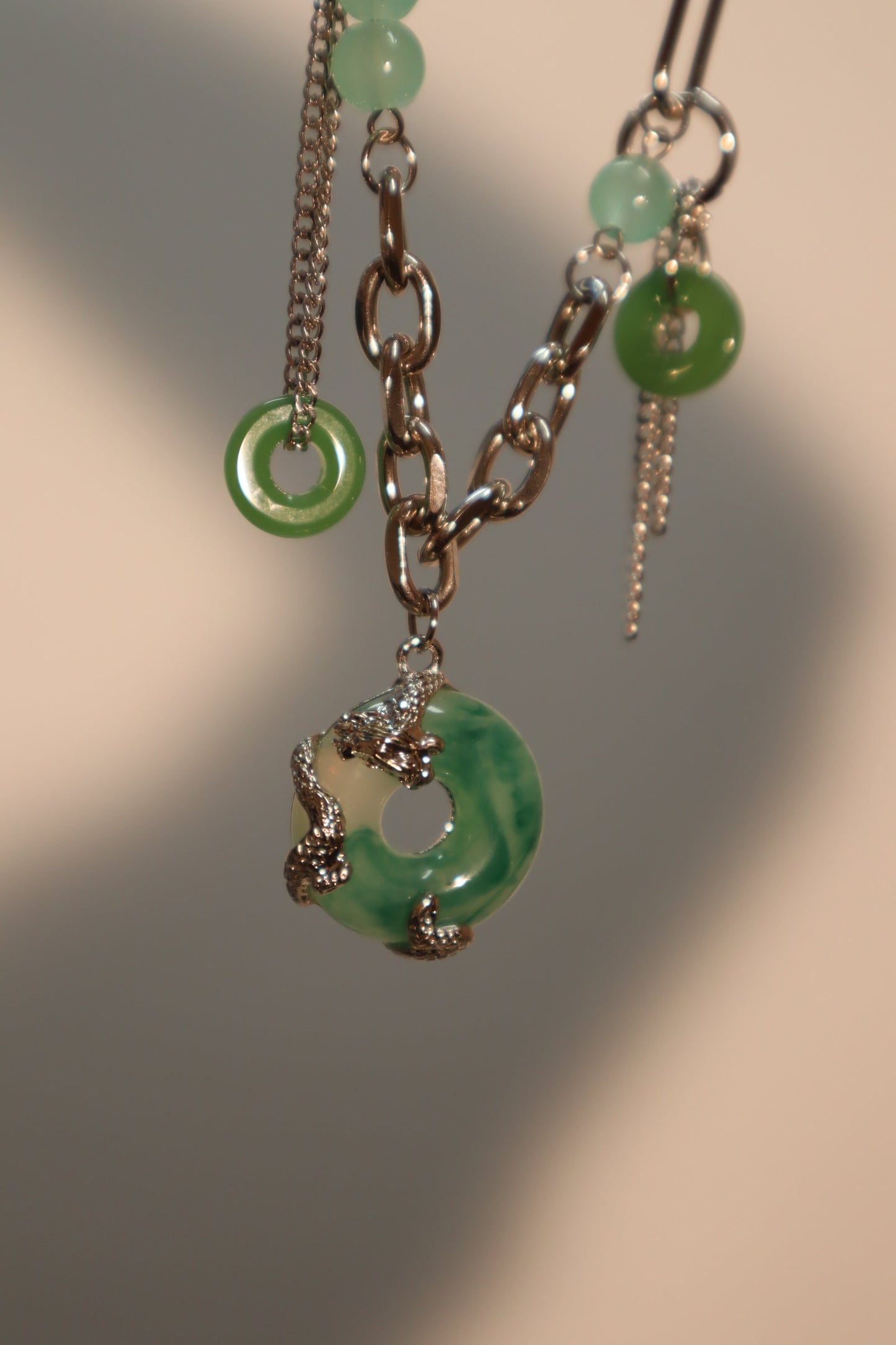 Platinum Plated Jade Dragon Necklace (EARRINGS INCLUDED)
