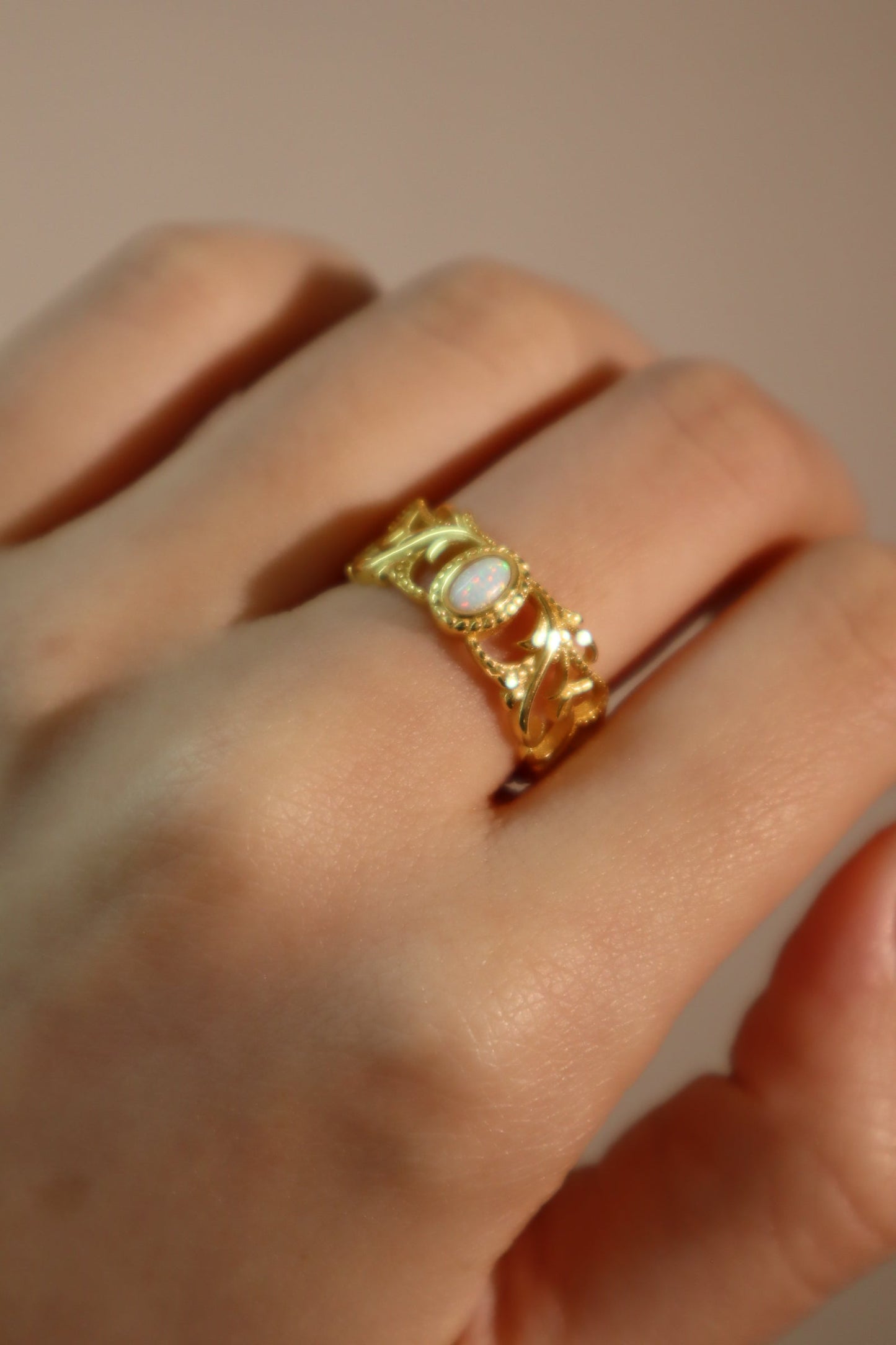 24K Gold Vermeil White Opal Crown Ring