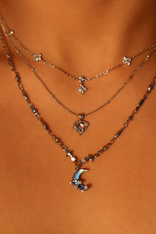 Moonstone Moon Necklace Trio Bundle