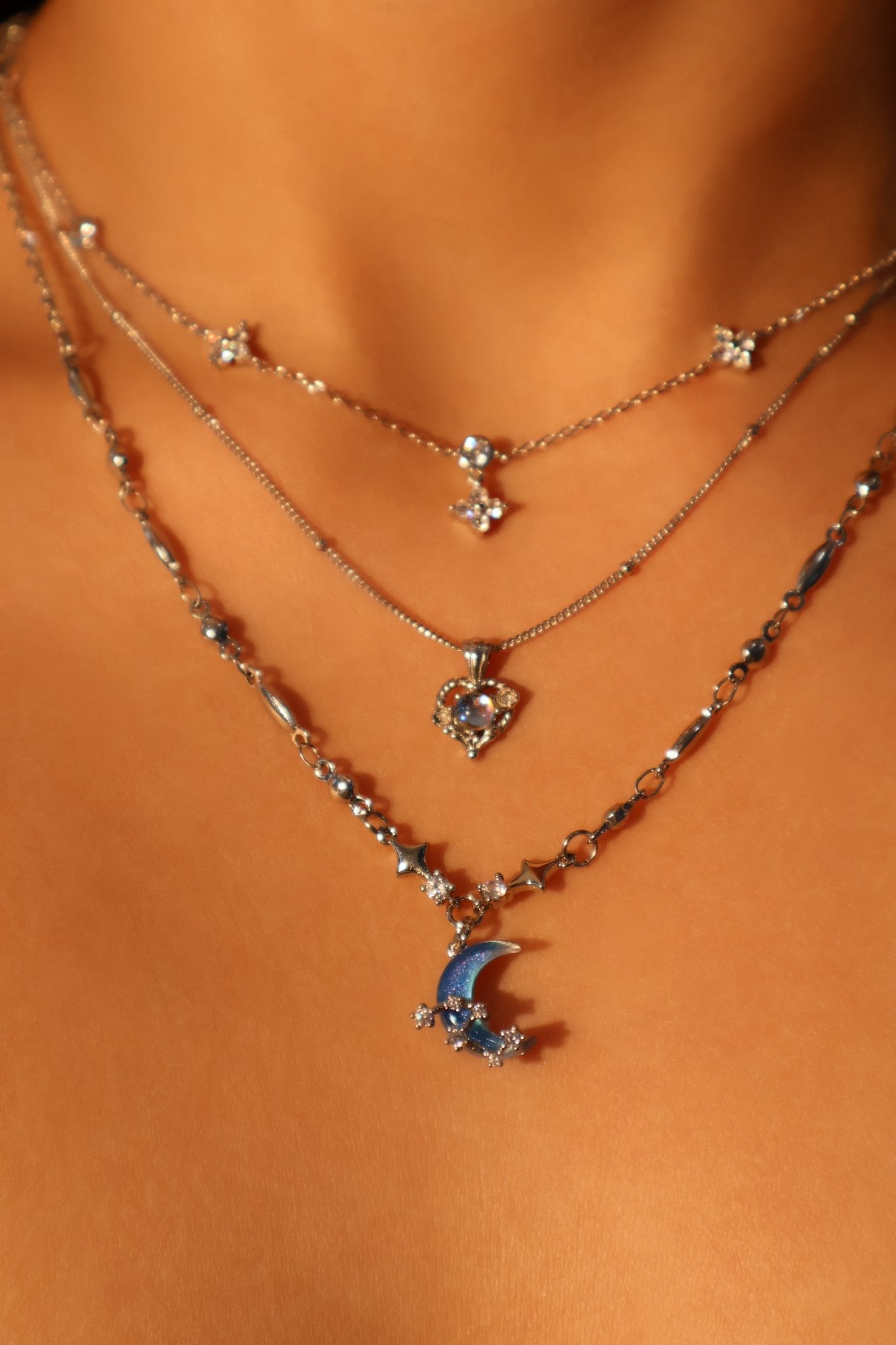Moonstone Moon Necklace Trio Bundle