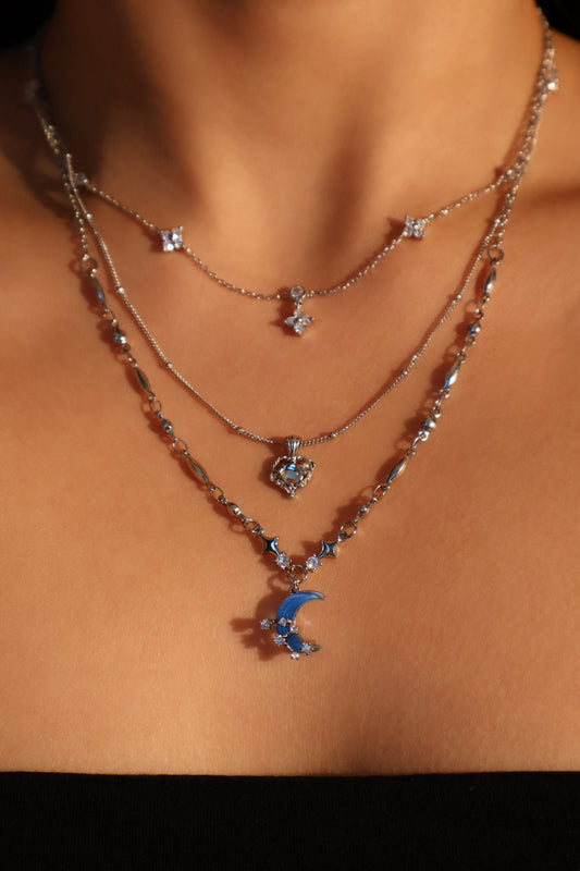 Moonstone Moon Necklace Trio Bundle