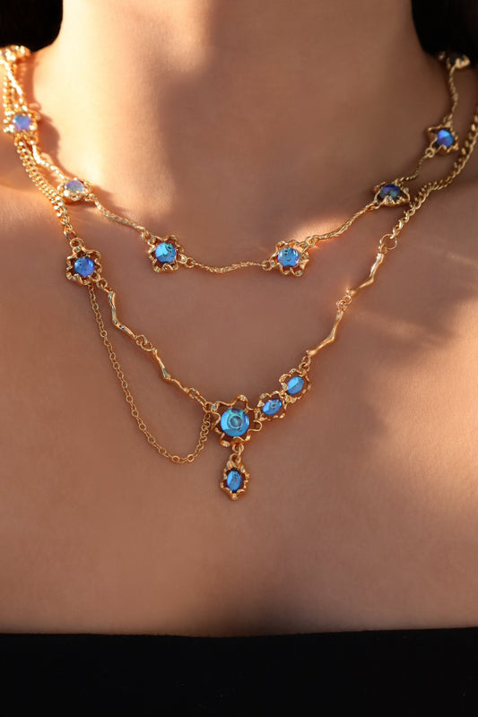 Deep Blue Moonstone Necklace Duo Pack