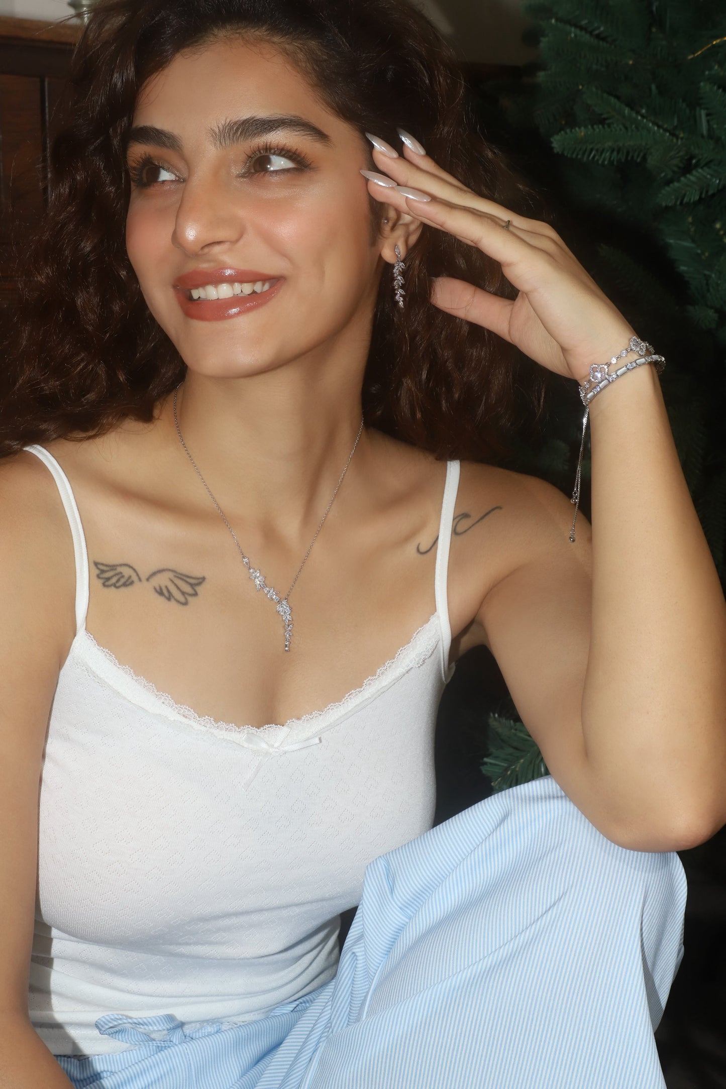 Platinum Plated Diamond Leaf Necklace