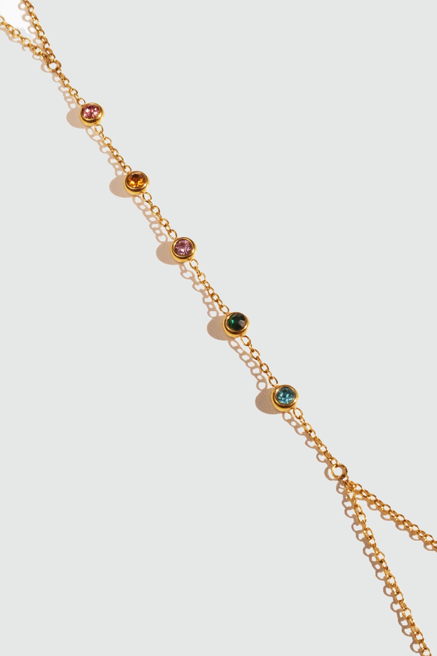 18K Gold Stainless Steel Color Gem Hand Chain Bracelet