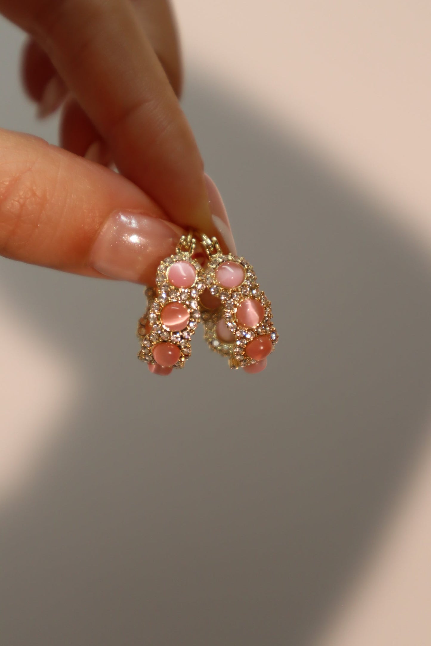 14K Real Gold Plated Pink Opal Hoop Earrings
