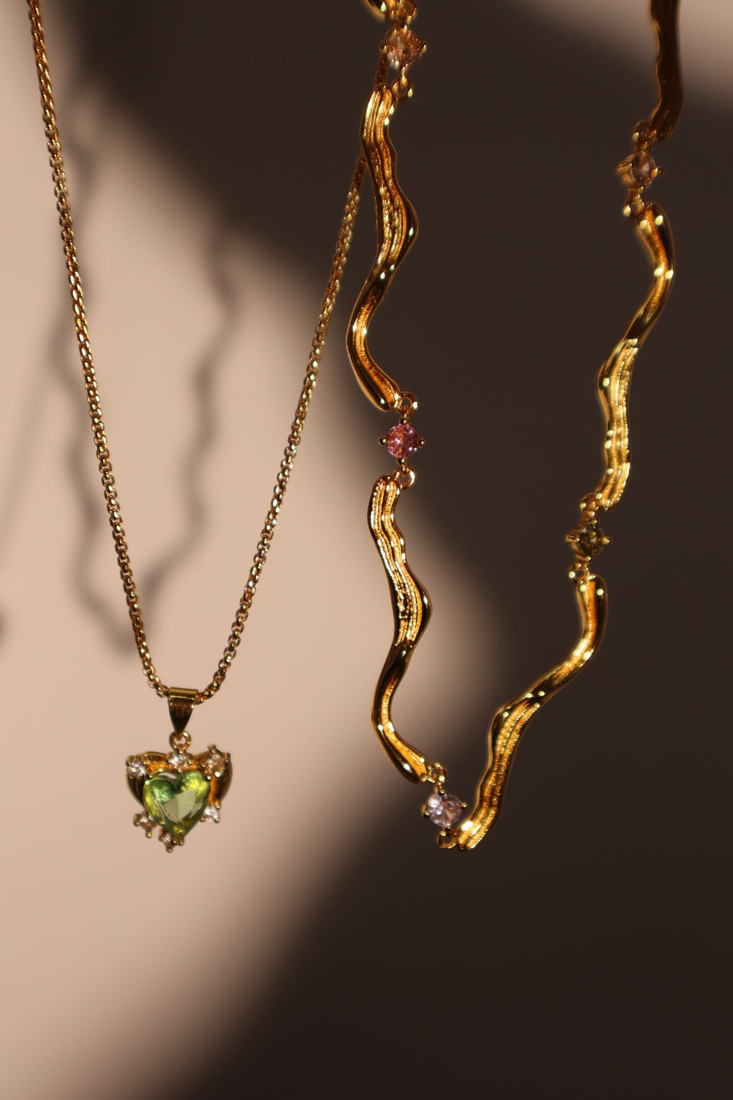 18K Real Gold Plated Heart Waves Layer Necklace