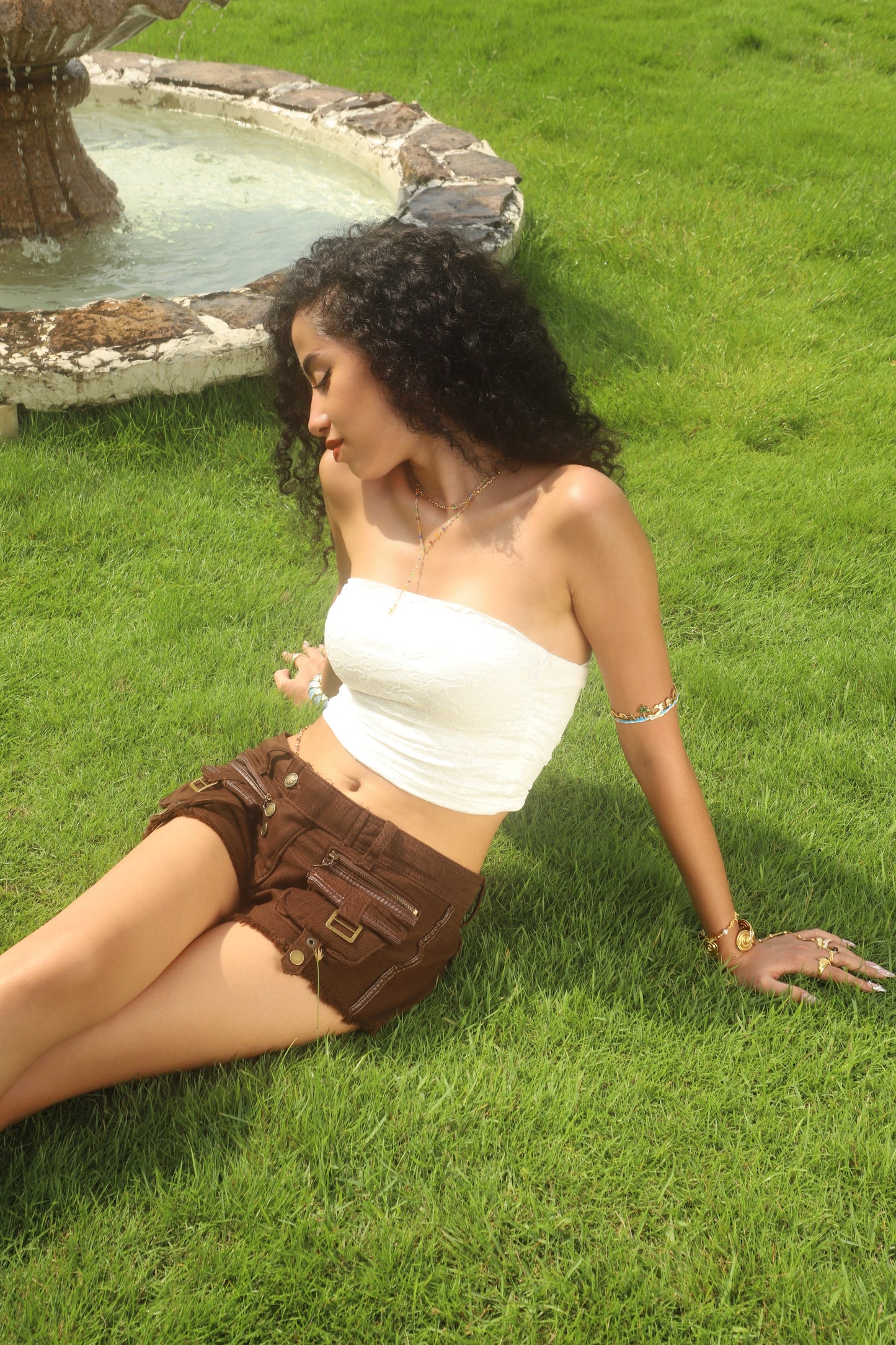 18K Real Gold Plated Color Gem Rose Lariat Long Necklace