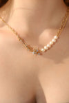 18K Real Gold Plated Diamond Saturn Star Pearl Necklace
