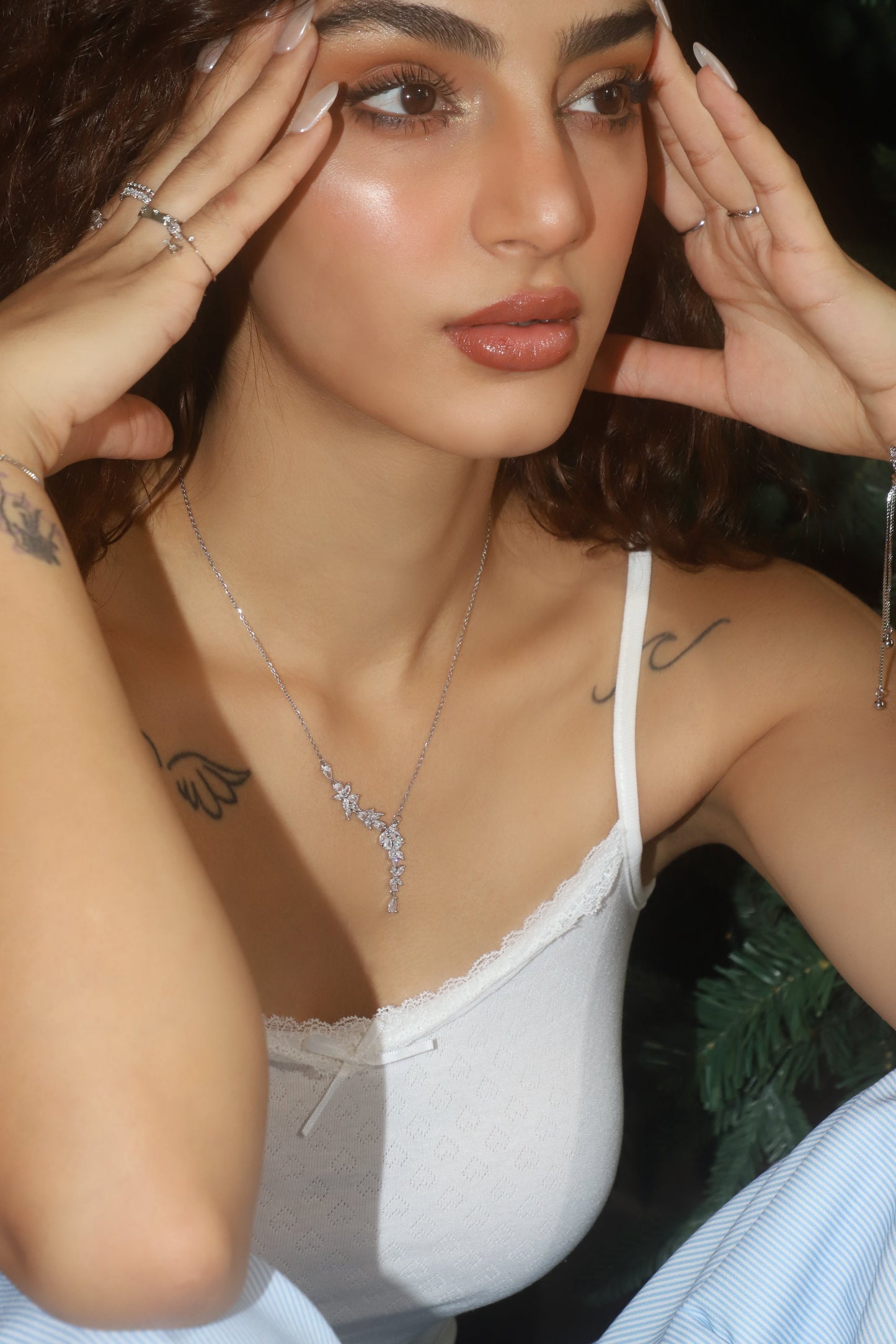 Platinum Plated Diamond Leaf Necklace