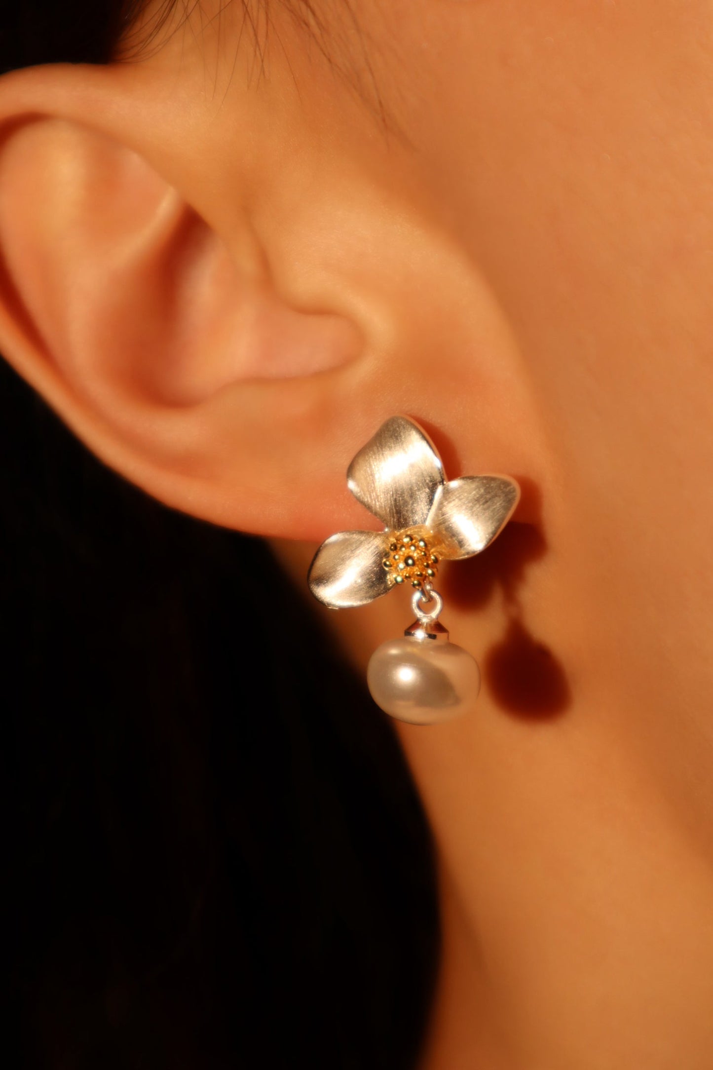 Mix Metal White Orchid Earrings