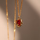 18K Real Gold Plated Red Rose Necklace