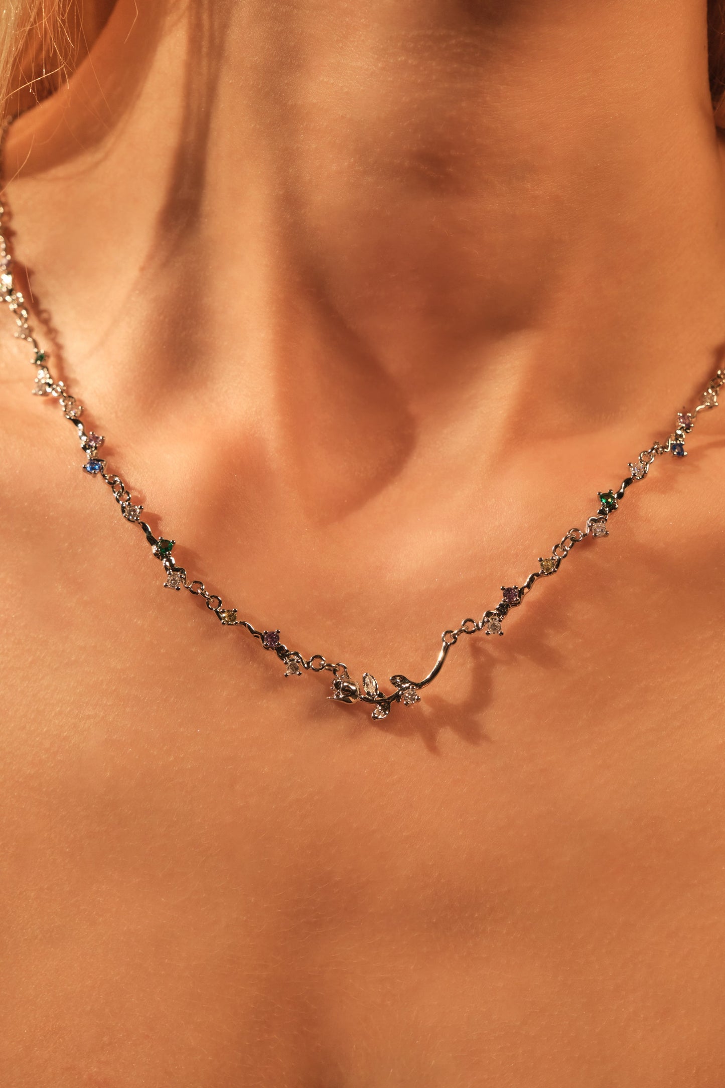 Platinum Plated Rose Garden Necklace