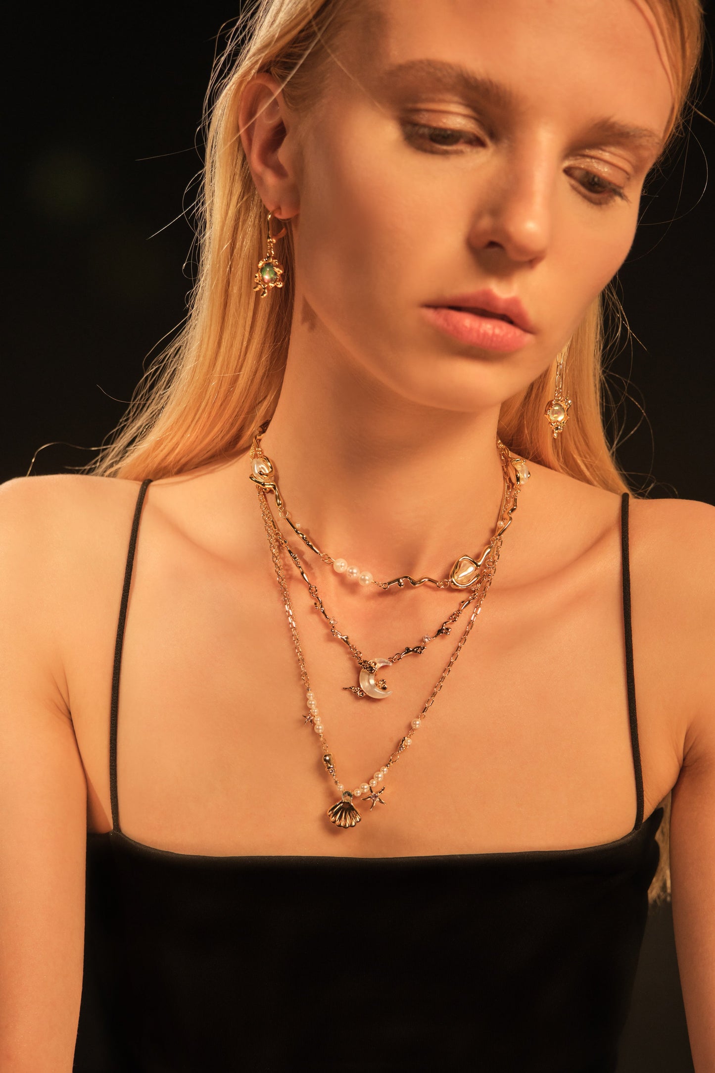 18K Real Gold Plated White Pearls Necklace