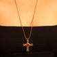 18K Gold Stainless Steel Red Gem Cross Necklace