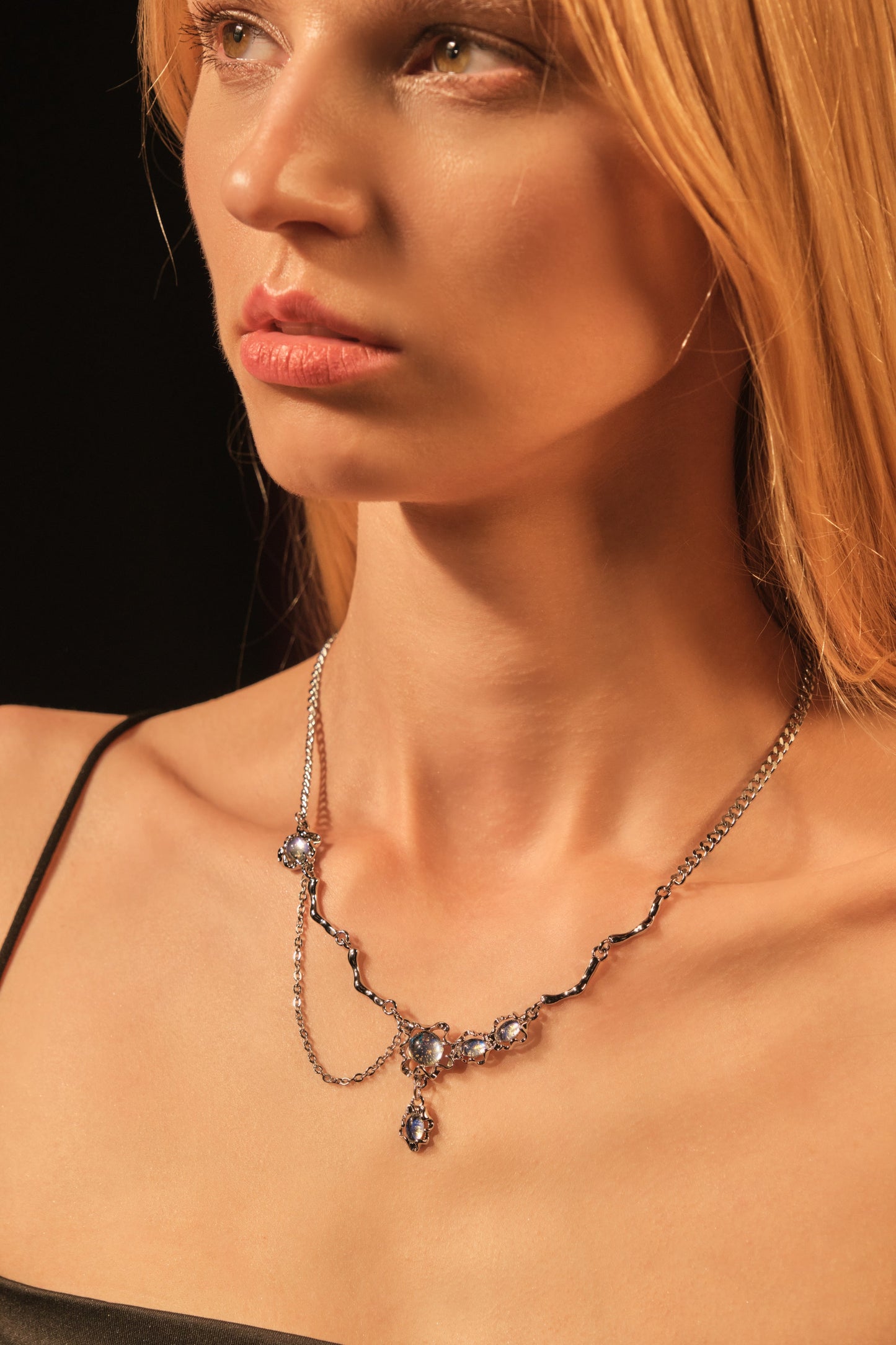 Platinum Plated Moonstone Dangle Necklace