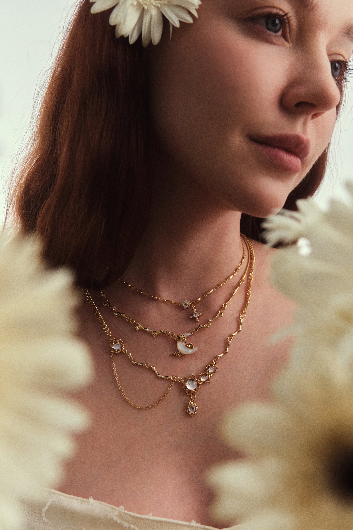 18K Real Gold Plated Moonstone Dangle Necklace