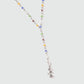 Platinum Plated Color Gem Rose Lariat Long Necklace