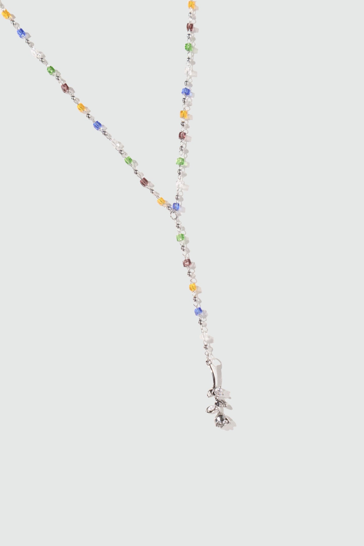 Platinum Plated Color Gem Rose Lariat Long Necklace